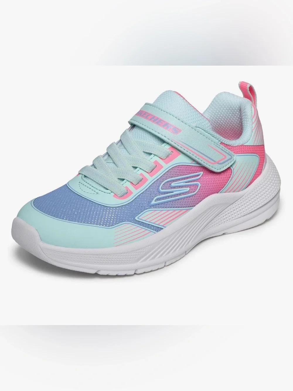 NWOB Skechers Girl's Microspec Advance Oasis PointSneakers pink / blue size 13